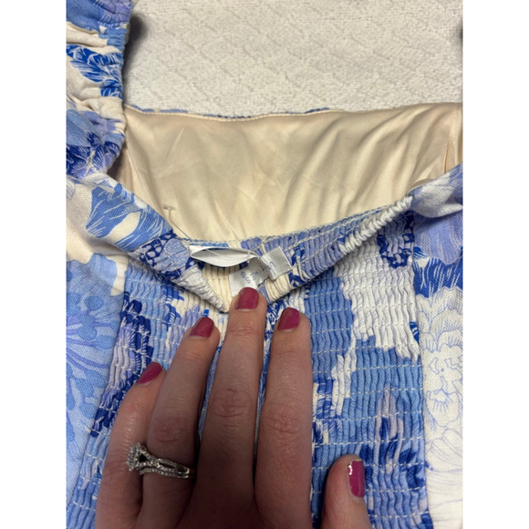 NWT London Times Blue, Ivory, White Floral Square Neck Puffer Sleeve Dress SZ 8 - Picture 6 of 10